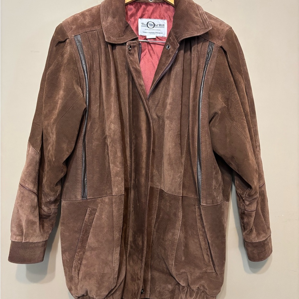 THE OLD MILL Vintage Suede Leather Long Bomber Style Jacket